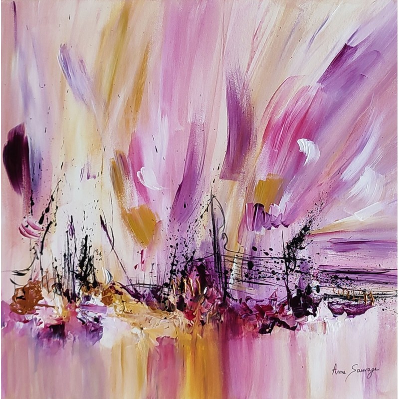 Tableau abstrait violet rose et mauve peint à la main par l