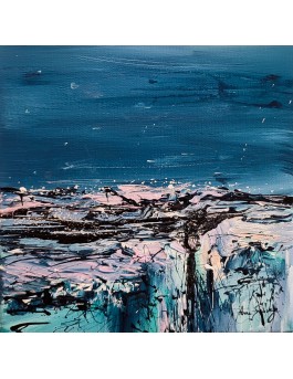 tableau abstrait bleu rose paysage moderne