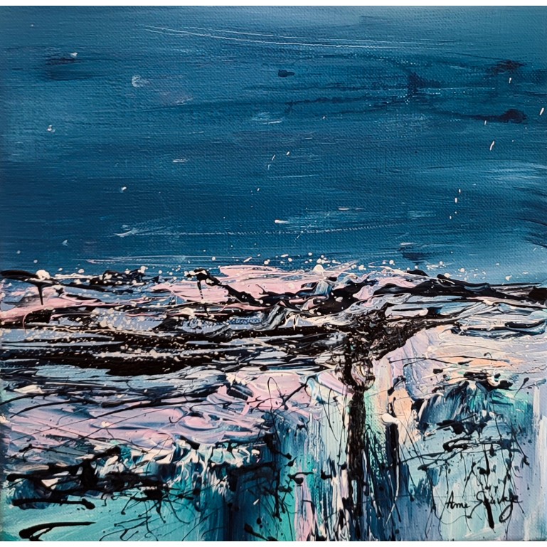 tableau abstrait bleu rose paysage moderne