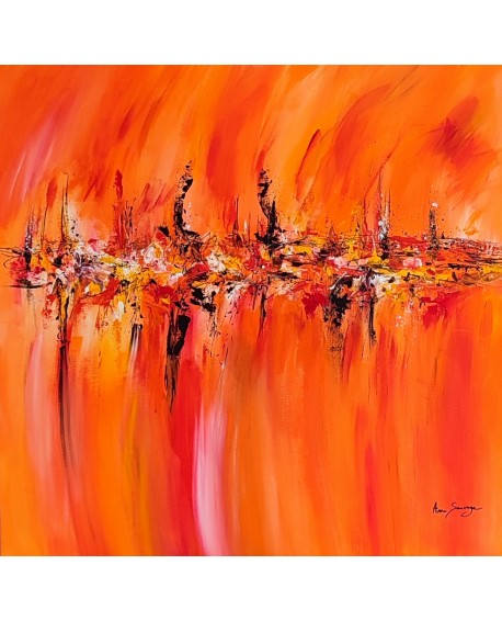 grand tableau abstrait orange couleurs chaudes