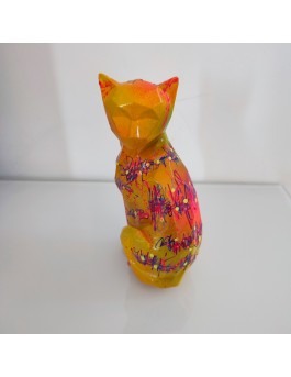 statue chat résine multicolore