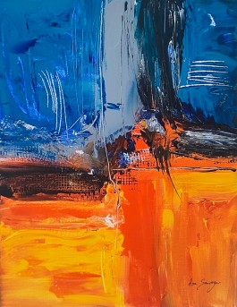 tableau abstrait orange et bleu