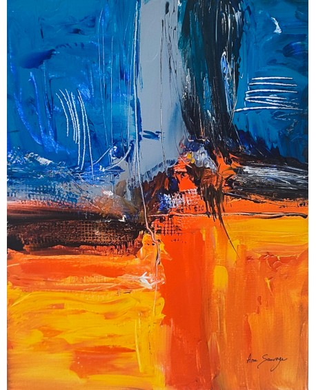 tableau abstrait orange et bleu