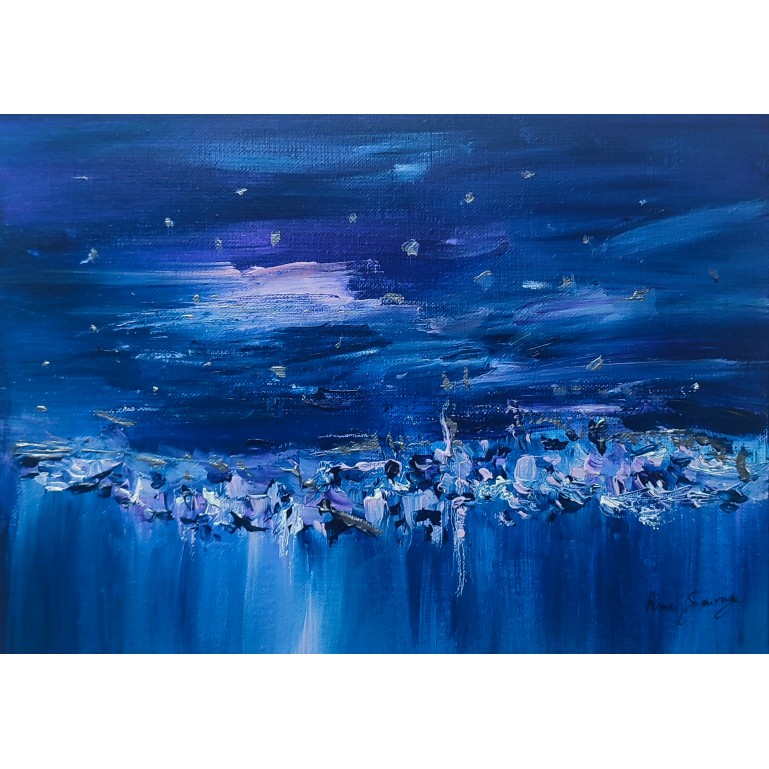 tableau abstrait bleu violet sur toile