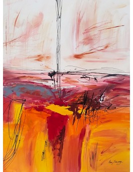 tableau abstrait jaune rouge orange, couleurs chaudes