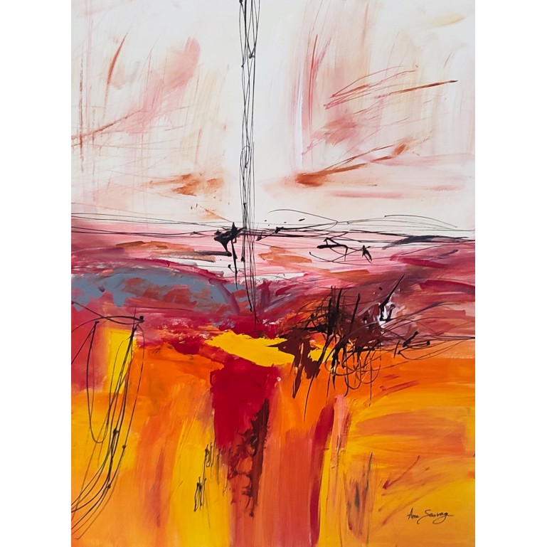 tableau abstrait jaune rouge orange, couleurs chaudes