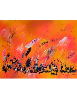 tableau abstrait orange noir couleurs chaudes