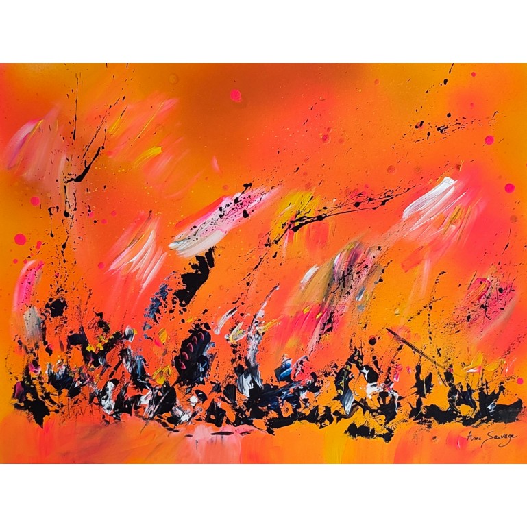 tableau abstrait orange noir couleurs chaudes