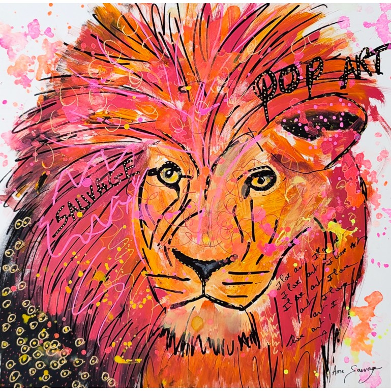 tableau lion coloré pop art