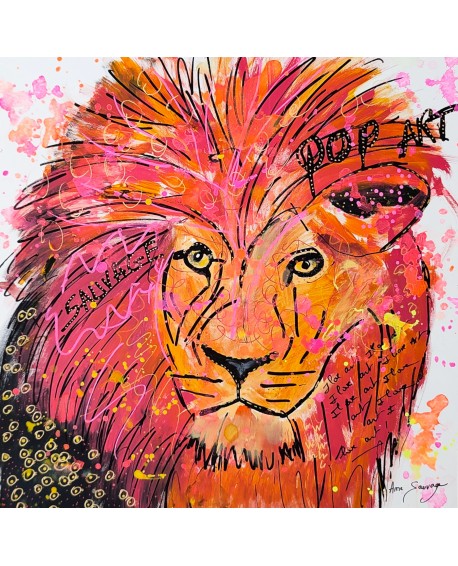 tableau lion coloré pop art