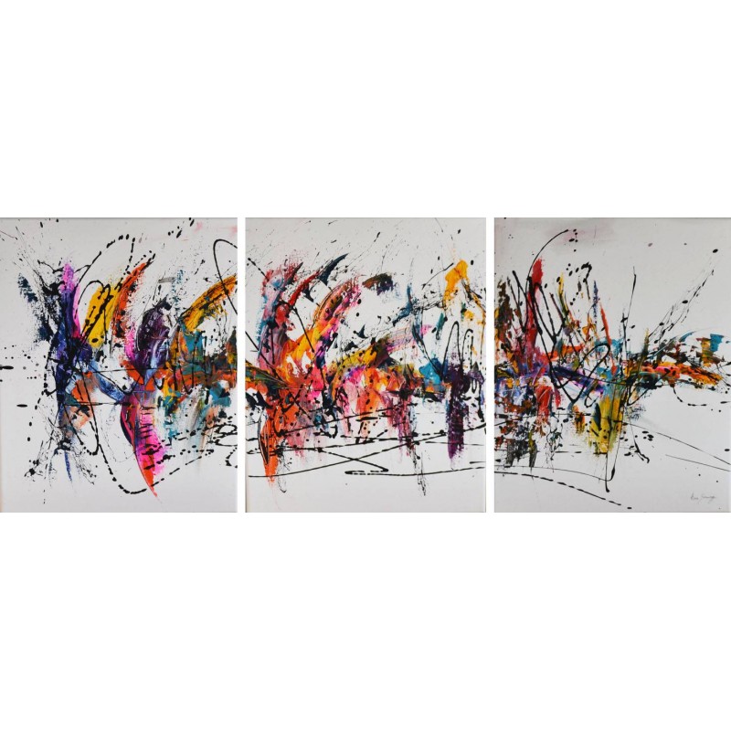 grand tableau triptyque abstrait coloré- Peinture en 3 parties