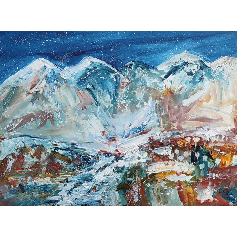 Tableau abstrait moderne montagnes : peinture paysage montagneux