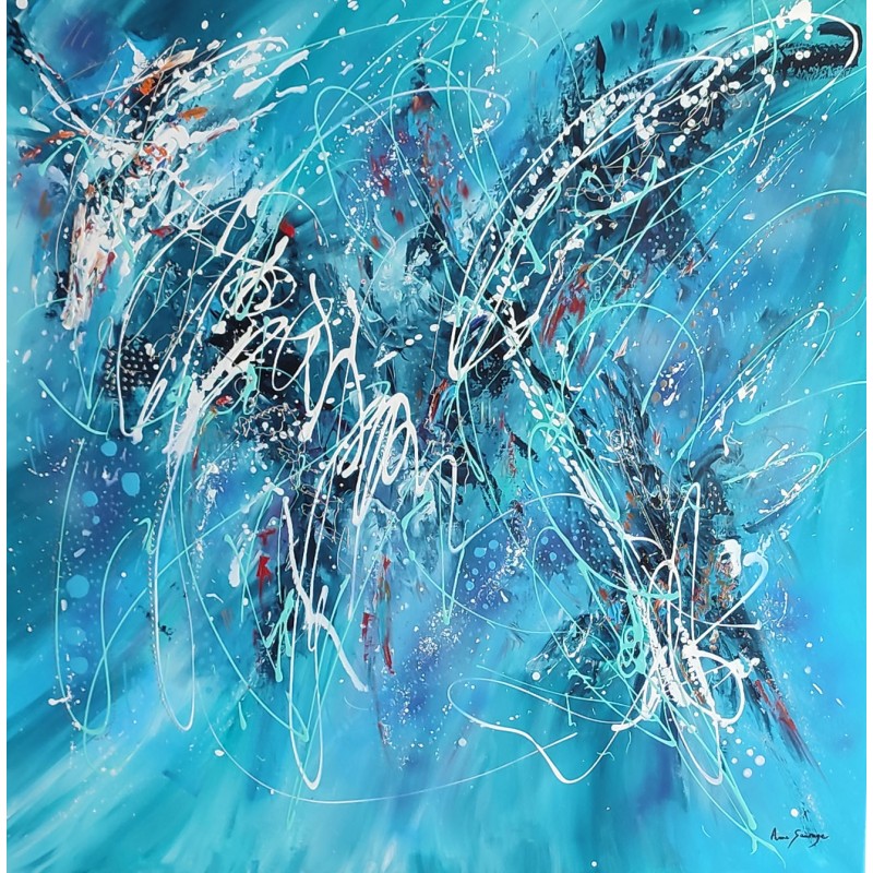 Une peinture abstraite bleu de grand format : tableau xxl contemporain  unique