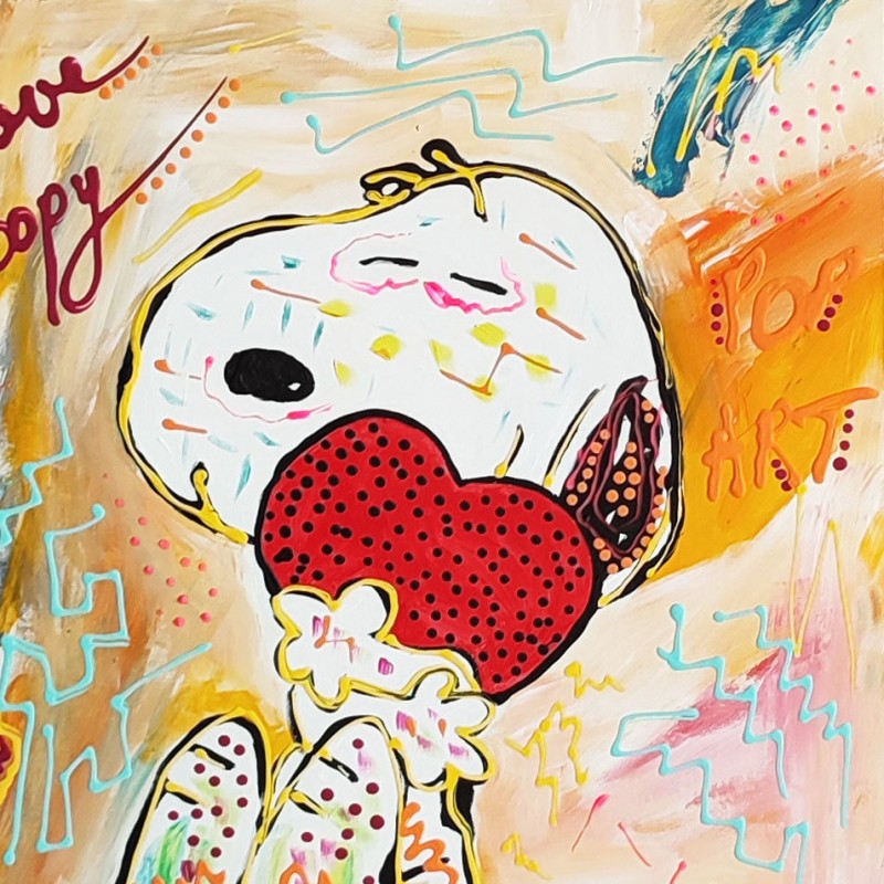 Peinture pop art de Snoopy et Woodstock : œuvre d'art abstraite unique