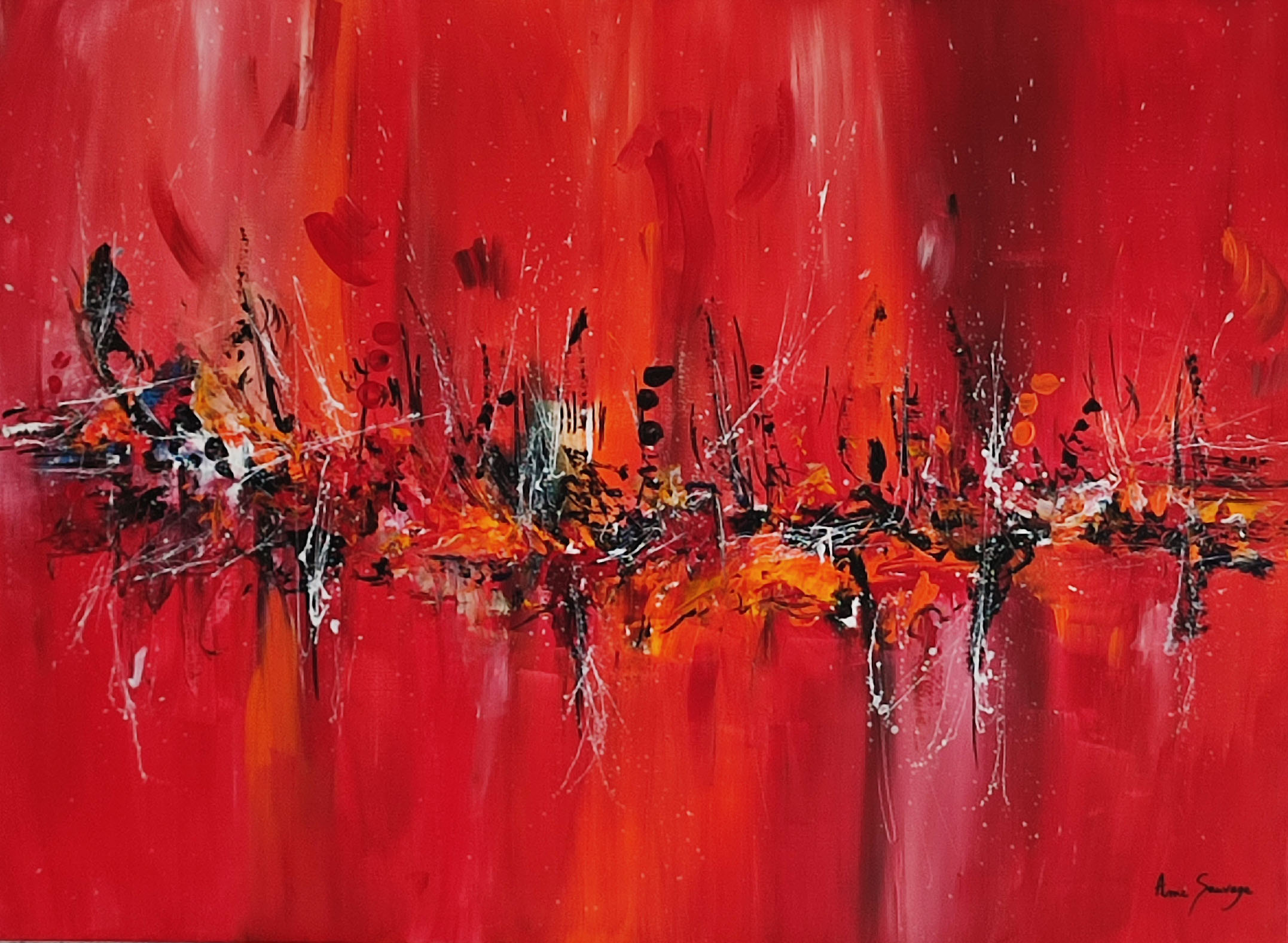 Peinture abstraite en rouge et noir de style moderne et peint à la