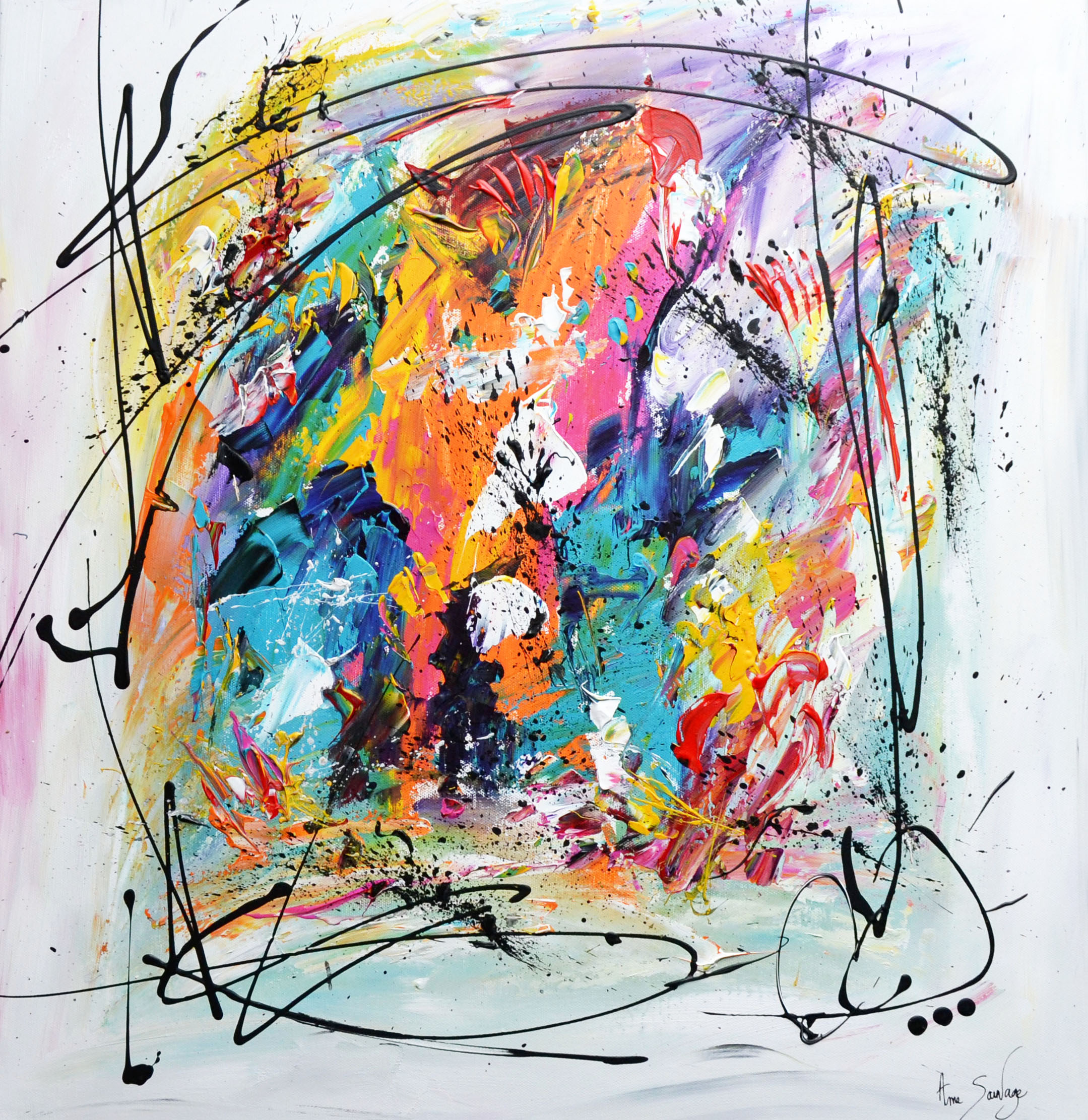 Tableau multicolore abstrait d'artiste peintre moderne Ame Sauvage